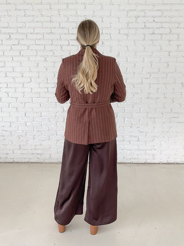 Pinstripe Tie Waist Blazer - STILOSA