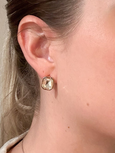 Gold Emerald Cut CZ Bezel Stud Earrings - STILOSA