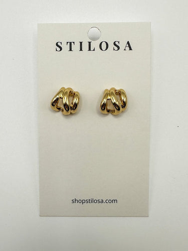 Gold Triple Hoop Stud Earrings - STILOSA
