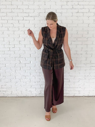 Plaid Tie Waist Vest - STILOSA