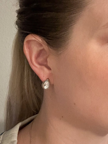 Silver Teardrop CZ Bezel Stud Earrings - STILOSA