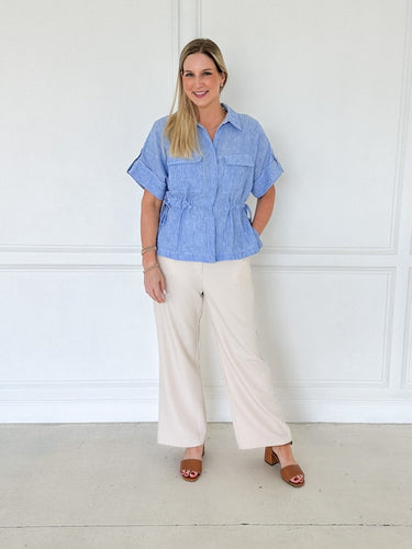 Chambray Cinched Waist Top - STILOSA