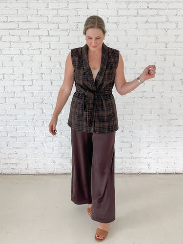 Plaid Tie Waist Vest - STILOSA