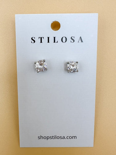 7mm CZ Stud Earrings - Silver - STILOSA