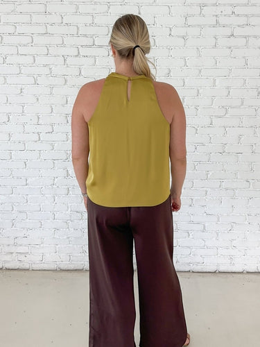 Chartreuse Satin Cowl Neck Top - STILOSA