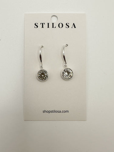 Silver Crystal CZ Bezel Dangle Earrings - STILOSA