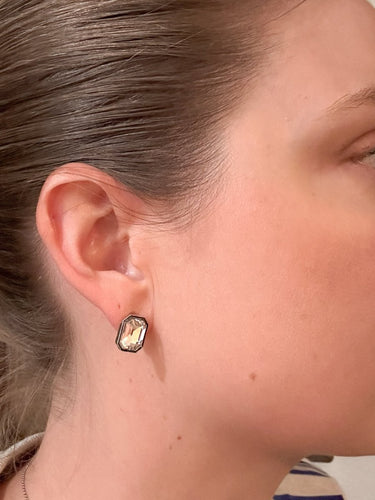 Silver Emerald Cut CZ Bezel Stud Earrings - STILOSA