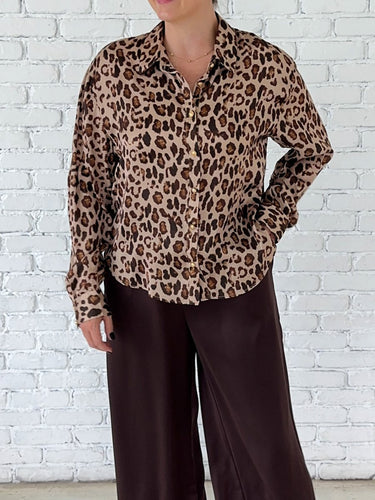 Leopard Print Button-Down Blouse - STILOSA