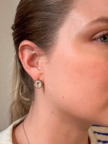 Gold Emerald Cut CZ Bezel Stud Earrings - STILOSA
