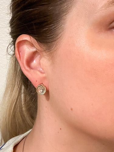 Gold Round CZ Bezel Stud Earrings - STILOSA