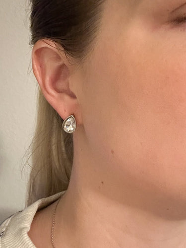 Silver Teardrop CZ Bezel Stud Earrings - STILOSA