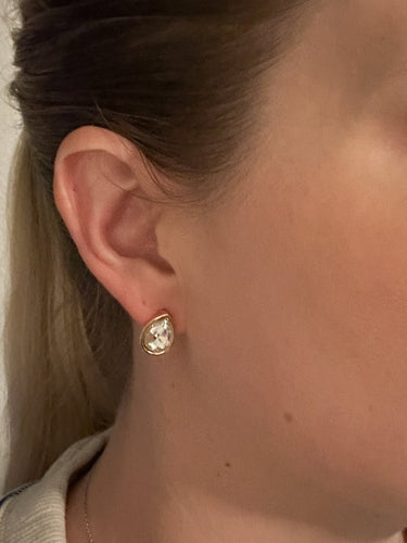 Gold Teardrop CZ Bezel Stud Earrings - STILOSA