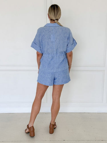 Chambray Cinched Waist Top - STILOSA