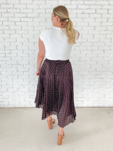 Polka Dot Satin Pleated Skirt - STILOSA
