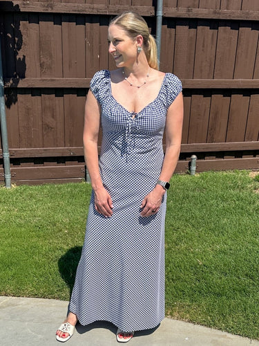 Navy Harbor Gingham Maxi - STILOSA