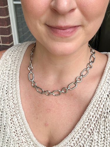 Silver Oval Link Chain Necklace - STILOSA