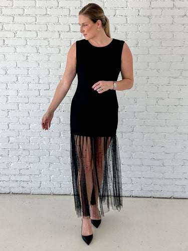 Sheer Pearl Mesh Overlay Maxi Dress - STILOSA