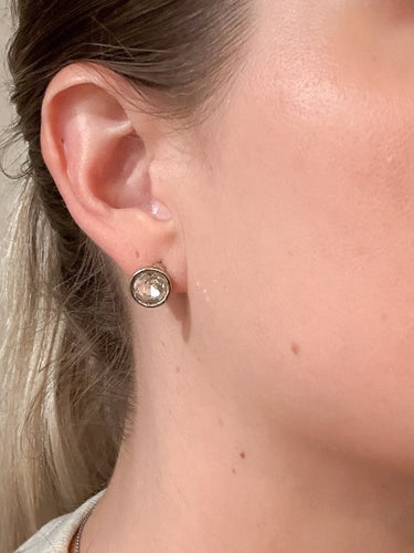 Silver Round CZ Bezel Stud Earrings - STILOSA
