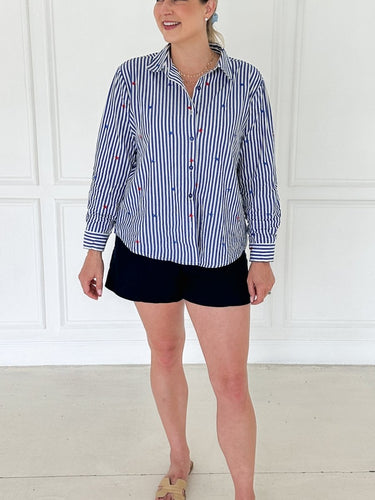 Blue & White Striped Button Down Shirt - STILOSA
