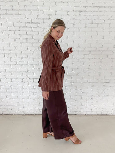 Pinstripe Tie Waist Blazer - STILOSA