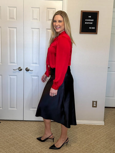 Satin Midi Skirt - Black FINAL SALE 1X - STILOSA