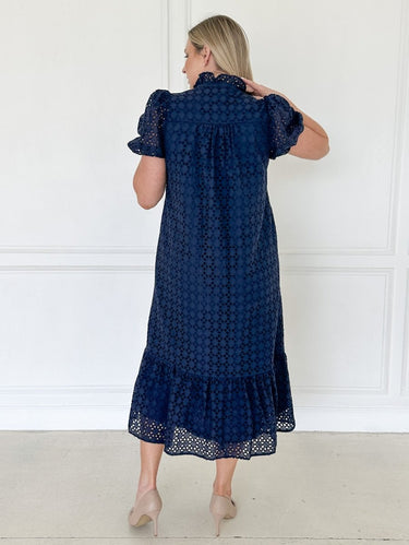 Navy Grace Eyelet Maxi Dress - STILOSA