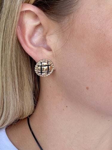 Gold Quilted Button Stud Earrings - STILOSA