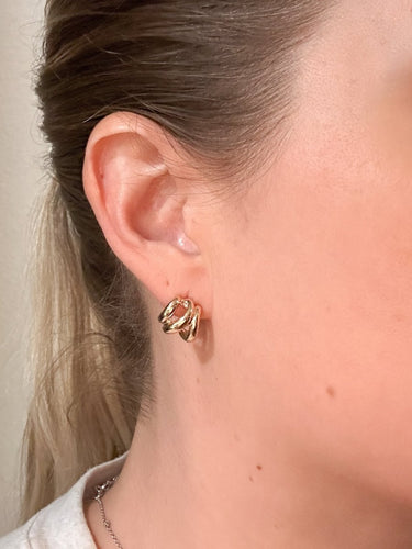 Gold Triple Hoop Stud Earrings - STILOSA