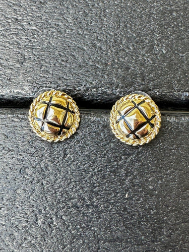 Gold Quilted Button Stud Earrings - STILOSA