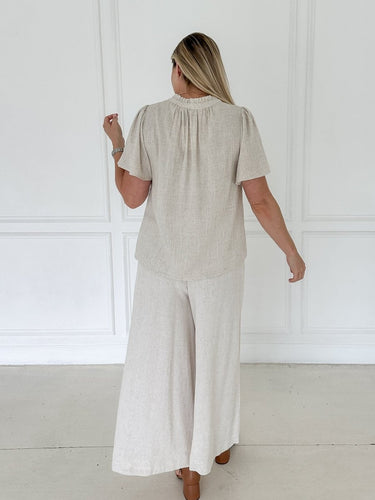 Riviera Ruffle Neck Linen Top - STILOSA