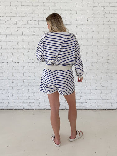 Striped French Terry Crewneck Top - STILOSA
