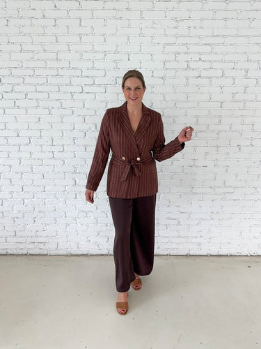 Pinstripe Tie Waist Blazer - STILOSA