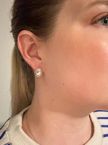 Gold Teardrop CZ Bezel Stud Earrings - STILOSA