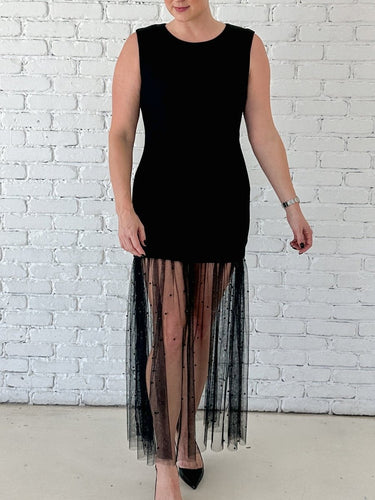 Sheer Pearl Mesh Overlay Maxi Dress - STILOSA