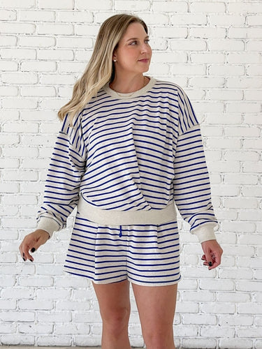 Striped French Terry Crewneck Top - STILOSA
