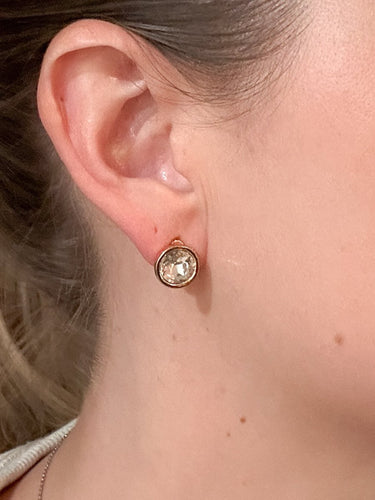 Gold Round CZ Bezel Stud Earrings - STILOSA