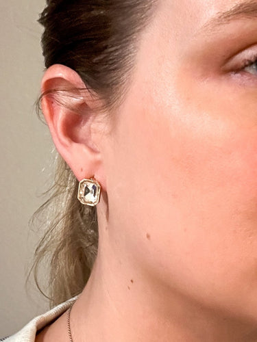 Gold Emerald Cut CZ Bezel Stud Earrings - STILOSA