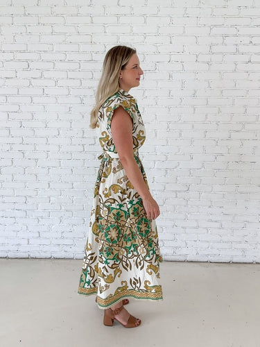 Green Medallion Print Midi Shirt Dress - STILOSA