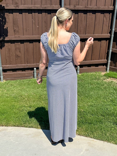 Navy Harbor Gingham Maxi - STILOSA