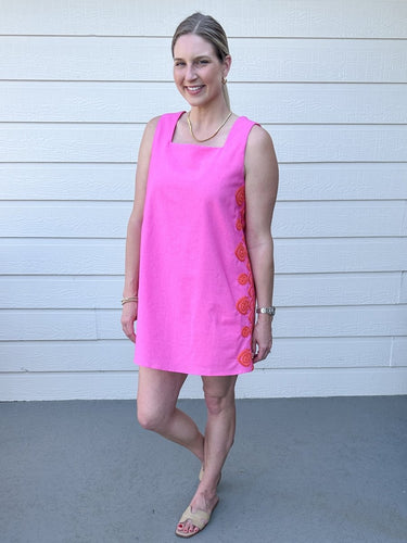 Coral Bloom Linen Blend Dress - STILOSA