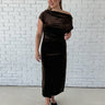 Chocolate Velvet Rhinestone Off-Shoulder Maxi Dress - STILOSA