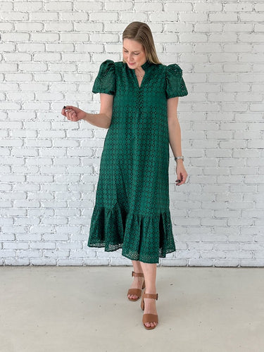 Hunter Green Grace Eyelet Maxi Dress - STILOSA