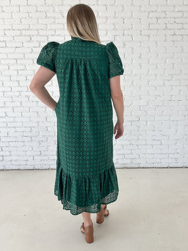 Hunter Green Grace Eyelet Maxi Dress - STILOSA
