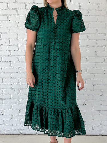 Hunter Green Grace Eyelet Maxi Dress - STILOSA