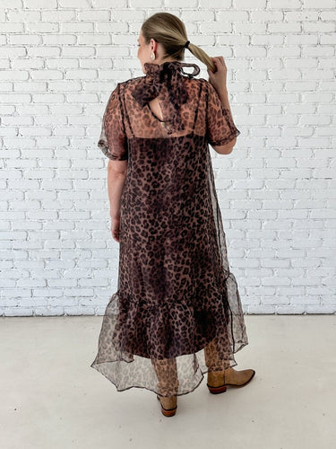 Leopard Sheer Overlay Maxi Dress - STILOSA