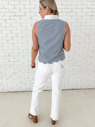 Harbor Stripe Sleeveless Blouse - STILOSA