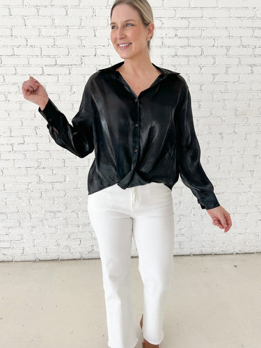 Sheer Black Satin Top - STILOSA