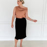 Black Satin Midi Skirt - STILOSA