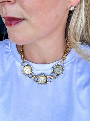 Yochi Crystal Coin Statement Chain Necklace - STILOSA