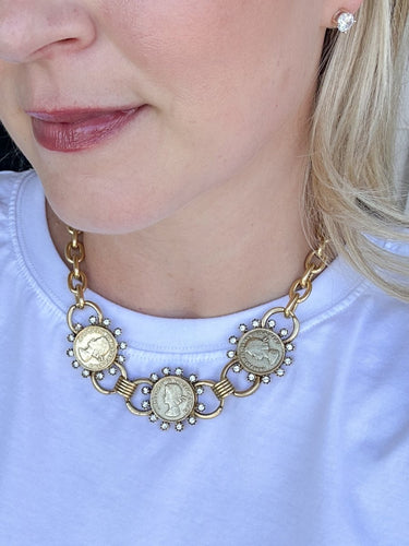 Yochi Crystal Coin Statement Chain Necklace - STILOSA